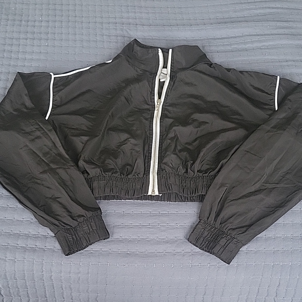 Fashion Nova Black Bomber Jacket with White Trim